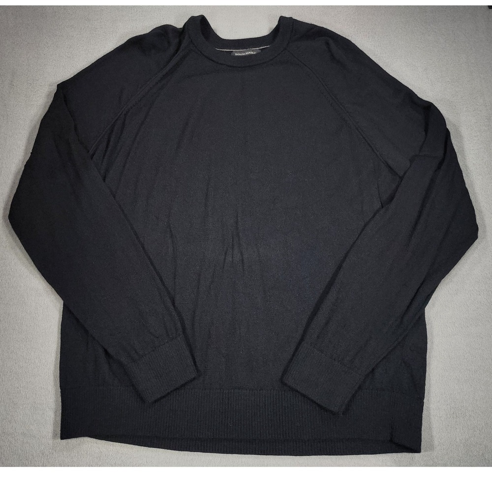 Banana Republic Men's 100% Merino Crew Neck Sweater Black XL Pullover Lux Preppy